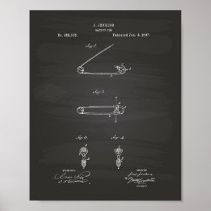 Safety Pin 1887 Patent Art Chalkboard Poster