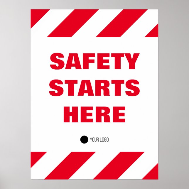 Safety Starts Here Red White Workplace Quote Poster (Front)