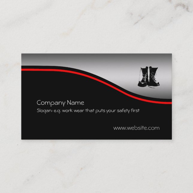 Safety Work Boots, red swoosh, metallic effect Business Card (Front)