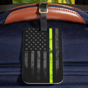 Safety Yellow Line Workers American Flag Luggage Tag