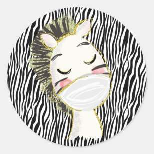 Safety Zebra Animal Wearing Face Mask Classic Round Sticker