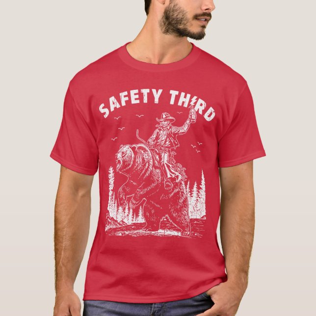 Safetyhird Funny Guys Grizzly Bear Cowboy Western  T-Shirt (Front)