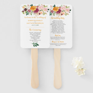 Saffron, Burgundy, Mauve, Pink Floral Wedding Hand Fan