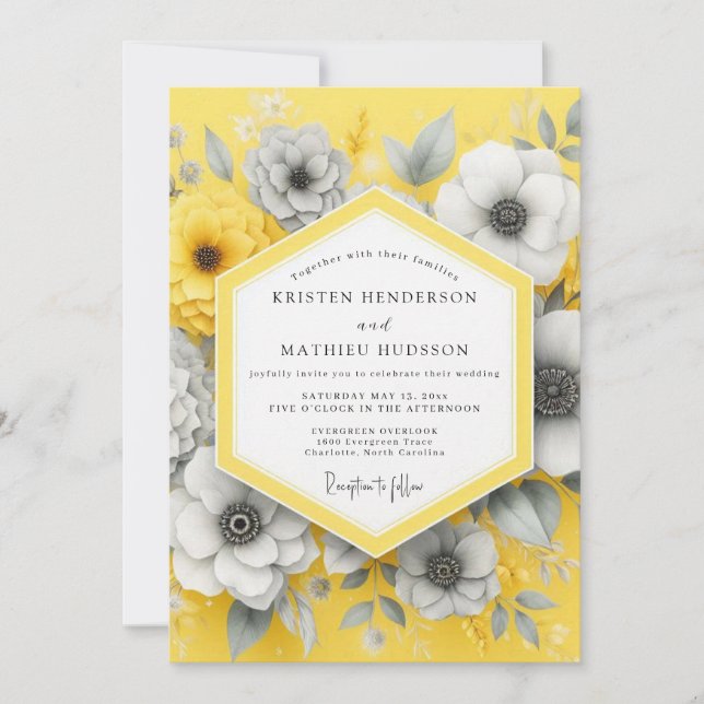 Saffron Charcoal Bloom Wedding Invitation (Front)