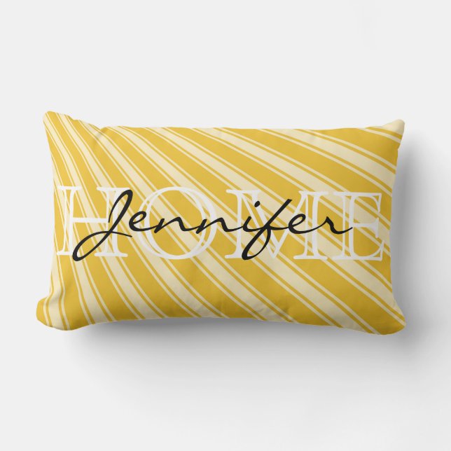 Saffron Colour Stripe Pattern Home Monogram Lumbar Cushion (Front)