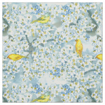 Saffron Finch Warbler Birds Blooming Fruit Tree