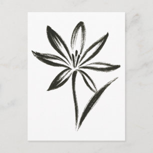 Saffron Flower – Ink Brush Crocus Bloom on Postcard