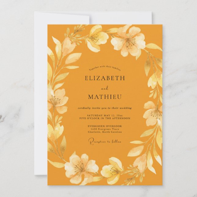 Saffron Foliage Eucalyptus Wedding Invitation (Front)