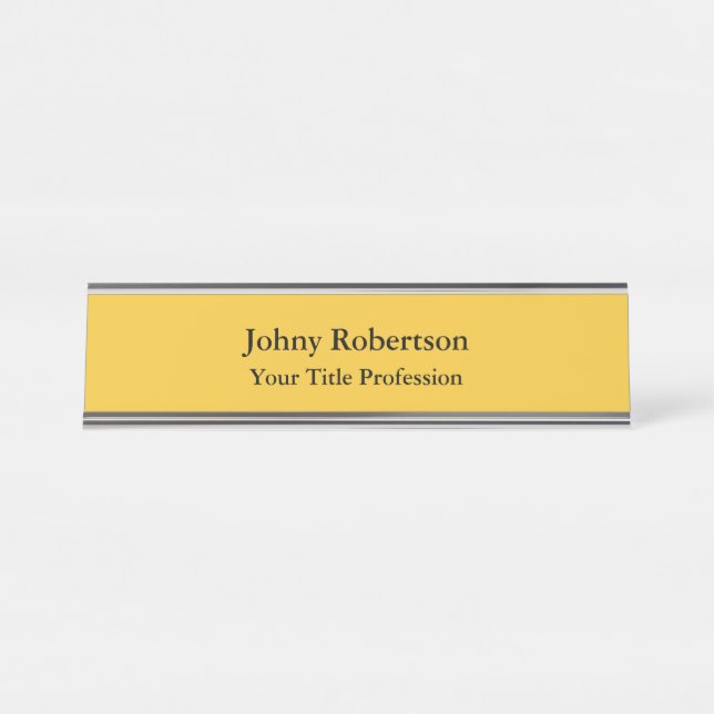 Saffron Golden Yellow Plain Elegant Professional Desk Name Plate (Front)