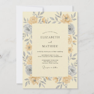 Saffron Grey Rose Wedding Invitation