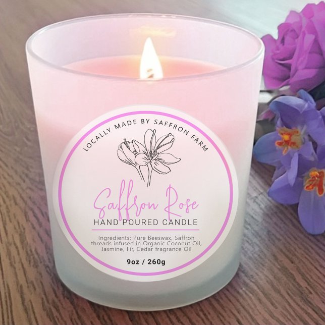 Saffron rose candle ingredient drawn logo mauve classic round sticker (Creator Uploaded)