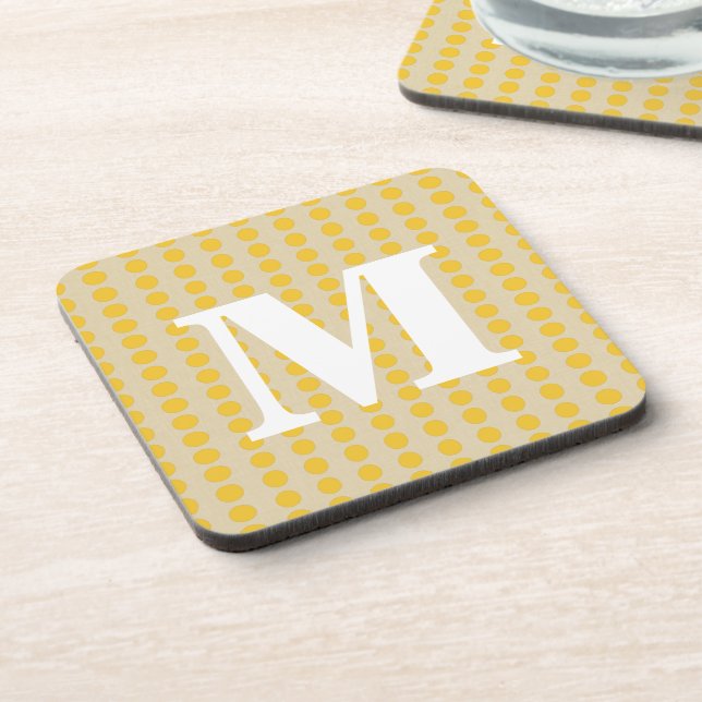 Saffron Spice Moods Dots with monogram Coaster (Left Side)