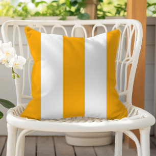 Saffron Yellow and White Vertical Cabana Stripes Cushion