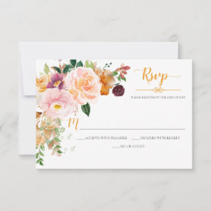 Saffron Yellow Blush Mauve Corner Bouquet RSVP Card