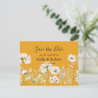 Saffron Yellow, Daisy Floral Wedding Save the Date Postcard