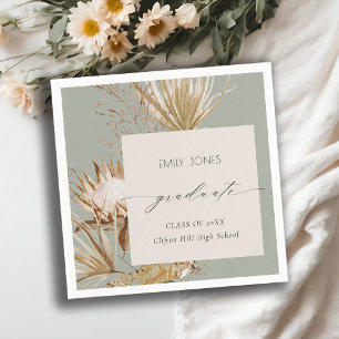 Saga Green Protea Dry Palm Floral Photo Graduation Napkin
