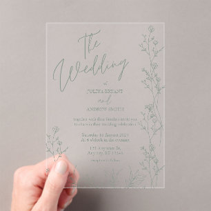 Saga green script trendy wedding acrylic invitations