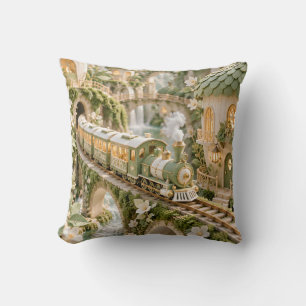 Sage Acorn Railway Woodland Village Cushion
