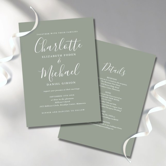 Sage All In One Simple Elegant Script Wedding Invi Invitation (Creator Uploaded)