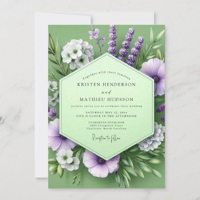 Sage Amethyst Meadow Wedding Invitation (Front)