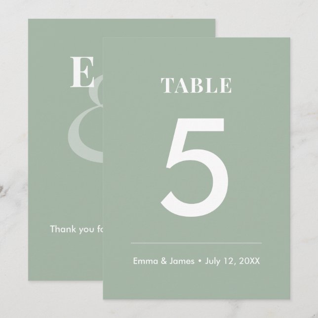 Sage Ampersand Wedding | Modern Table Number (Front/Back)