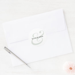 Sage Ampersand Wedding | Monogram Envelope Classic Round Sticker