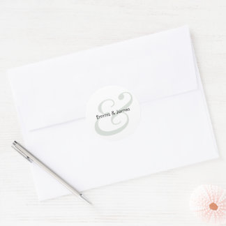 Sage Ampersand Wedding | Monogram Envelope Classic Round Sticker