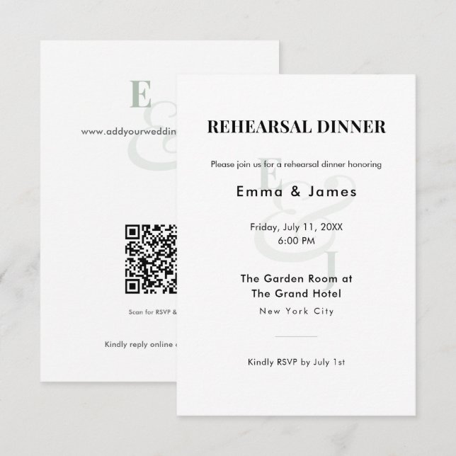 Sage Ampersand Wedding | Rehearsal Dinner  Enclosure Card (Front/Back)