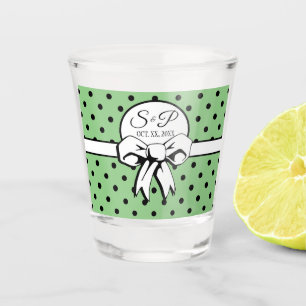 Sage and Black Polka Dots Bow Personalised Wedding Shot Glass