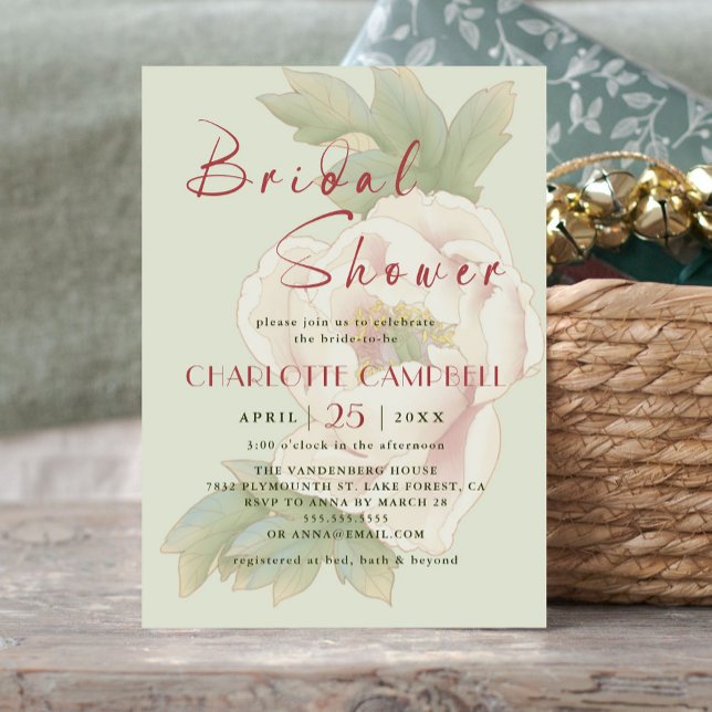 Sage and Blush Peony Rose Bridal Shower Invitation (Creator Uploaded)