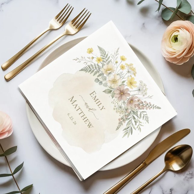 Sage and Butter Yellow Floral Wedding Napkin (Creator Uploaded)