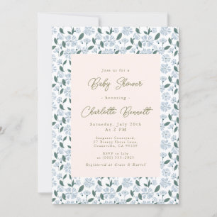 Sage and Dusty Blue Bloom Floral Baby Shower Invitation