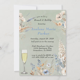 Sage And Dusty Blue Floral Brunch & Bubbly Invitation