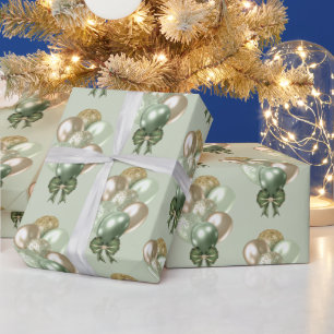 Sage and Gold Balloons Pattern Wrapping Paper