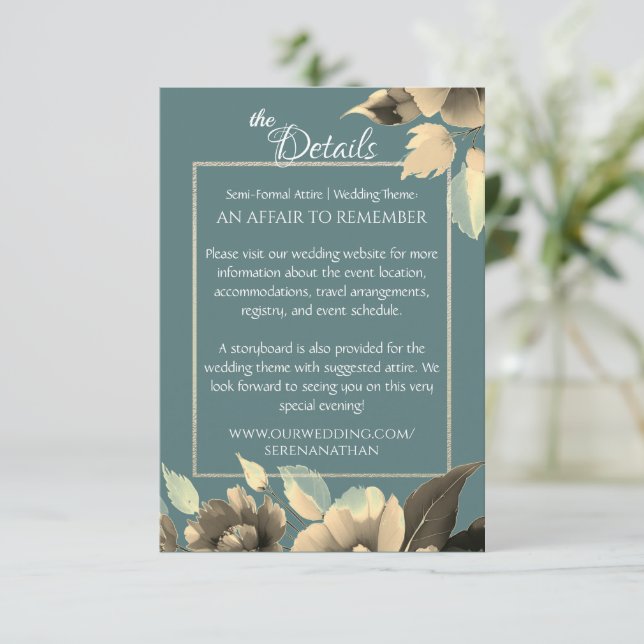 Sage and Gold Border Wildflowers Wedding Details Enclosure Card (Standing Front)