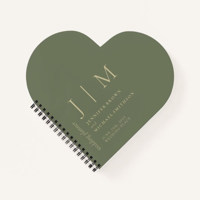 Sage and Gold Formal Simple Love Wedding Planner Notebook (Front)