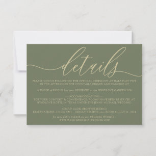 Sage and Gold Modern Wedding Accommodation Details RSVP Card