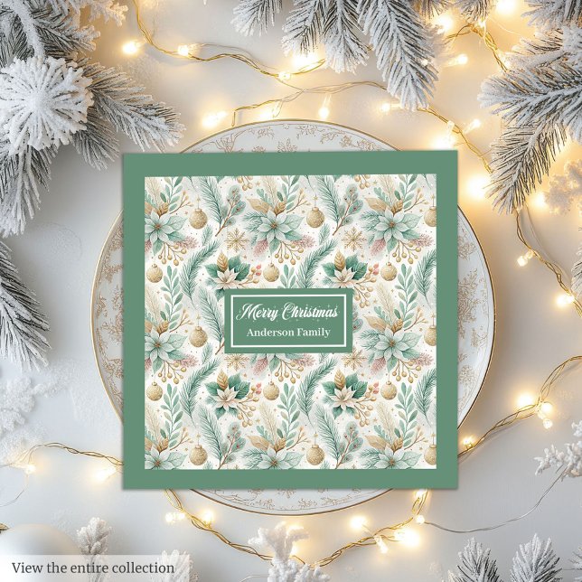 Sage and Gold Napkins Elegant Christmas Floral (Sage and Gold Napkins Elegant Christmas Floral Style)