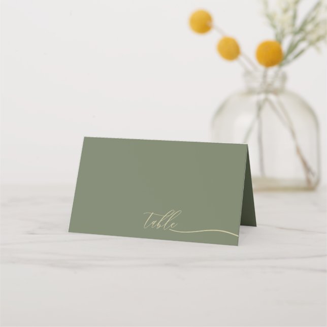 Sage and Gold Script Font Seating Place Card (Front)