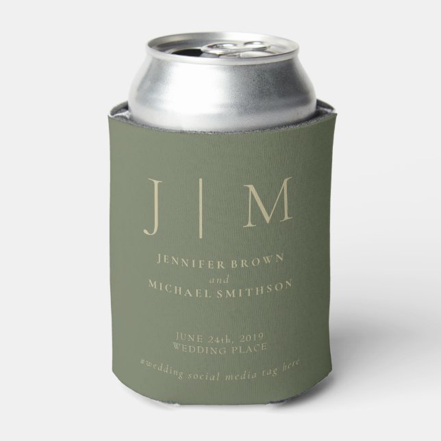 Sage and Gold Simple Formal Modern Classic Wedding Can Cooler (Can Front)