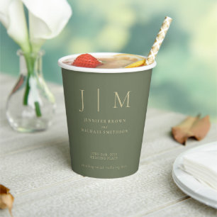 Sage and Gold Simple Minimal Drink Wedding Paper Cups