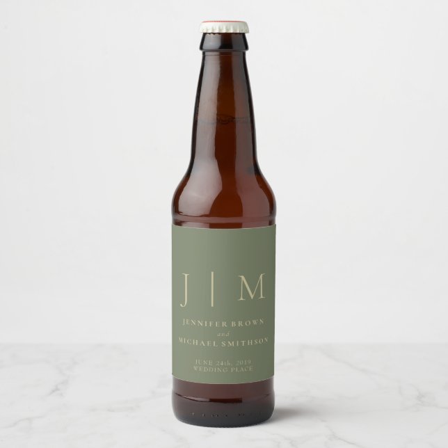 Sage and Gold Simple Minimalistic Drink Wedding Beer Bottle Label (Front)