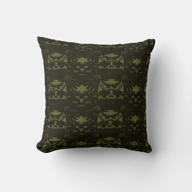 Sage and Hunter Green Cone Flower Pattern Cushion (Front)
