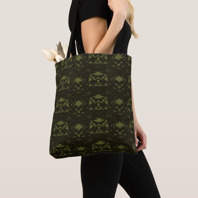 Sage and Hunter Green Cone Flower Pattern Tote Bag (Close Up)