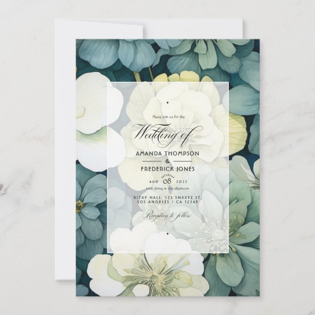 Sage and Ivory Floral Wedding Invitation (Front)