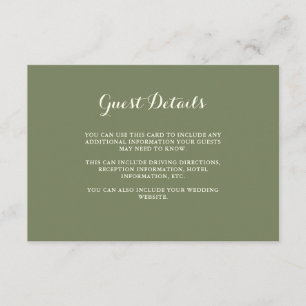 Sage and Ivory Guest Details Enclosure Card