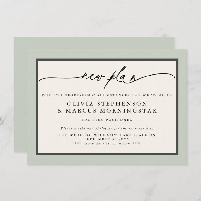 Sage and Ivory - New Plan Modern Postponed Event Invitation (Front/Back)
