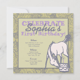 Sage and Lavender Pony Girl's First Birthday Invitation