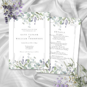 Sage And Lilac Floral All In One Wedding Invitation