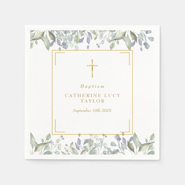 Sage and Lilac Floral Baptism Christening Napkin (Front)